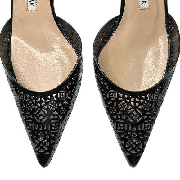Manolo Blahnik Carolyne Laser Cut Heels Black Slingback Leather Heel Pumps EU 39 - Picture 4 of 12